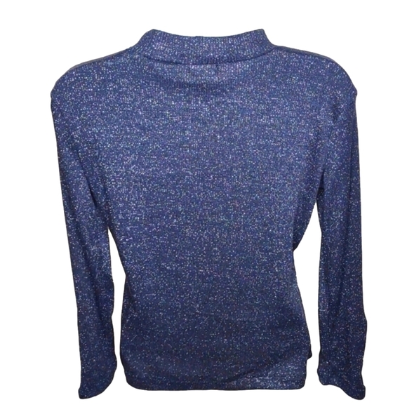 Violets & Roses blue sparkly mock neck long sleeve blouse, size PS, NWT - Picture 3 of 9